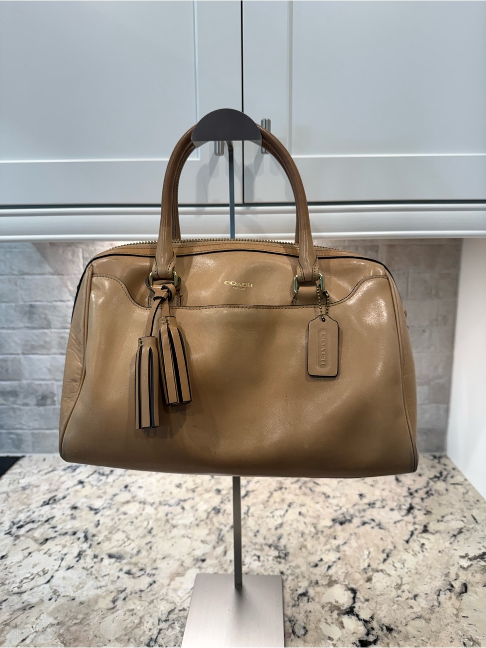 Coach EUC Tan Leather Satchel w/Tassel & Hangtag